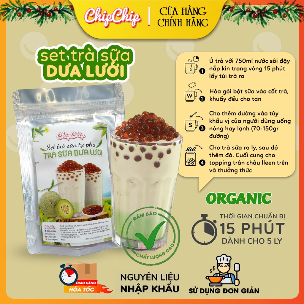 Set trà sữa trân châu vị dưa lưới, nho, đào, kiwi, nguyên liệu trà sữa nhập khẩu cao cấp