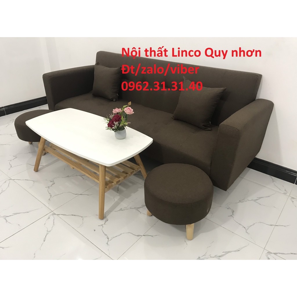 Bộ bàn ghế Sofa giường tay vịn SFGTV09 nâu cafe sofa giá rẻ phòng khách nhỏ mini giường nằm Nội thất Linco Quy nhơn