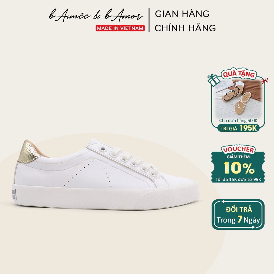 Giày thể thao nữ sneaker màu trắng đẹp dáng giày đế bằng cổ thấp chính hãng bAimée & bAmor - MS0963