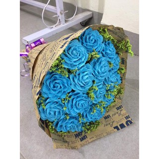 bó hoa giấy nhún màu xanh dương