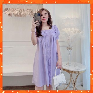 Đầm Suông Màu Tím Cà 🌷FREESHIP - HÀNG CAO CẤP🌷 Xếp Ly Tay Phồng, Chất Liệu Vải Chéo Ý, FreeSize 40-58Kg