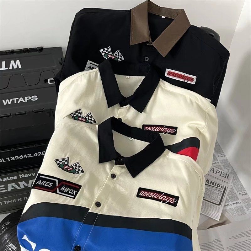 Áo Sơ Mi Ngắn Tay Dáng Rộng Thời Trang Retro Âu Mỹ Cá Tính Cho Nam