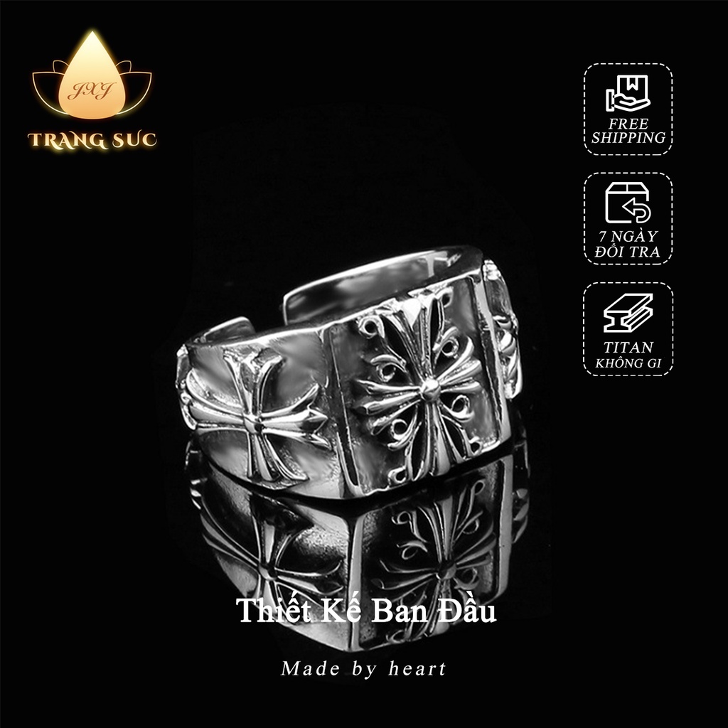 Nhẫn Nam TITAN Lớn Rộng Quảng trường Làm như cũ Cổ điển Thánh giá  Làm bằng tay Thiết kế ban đầu NH-231