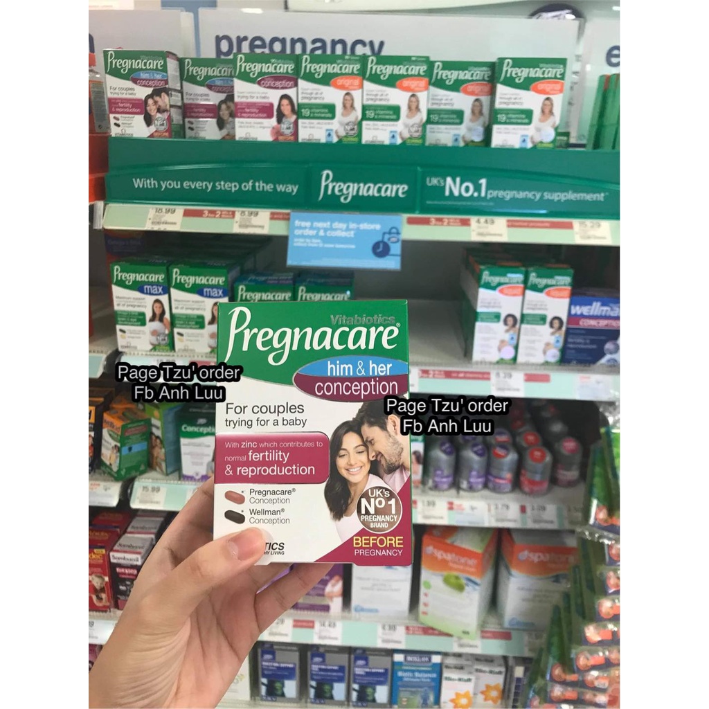 Sẵn Pregnacare Him&her UK hỗ trợ khả năng thụ thai - đi air có bill UK