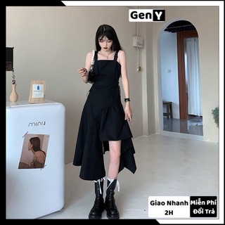 Đầm Lệch Tà Màu Đen GenY Dáng Xòe Sành Điệu Hàng Quảng Châu