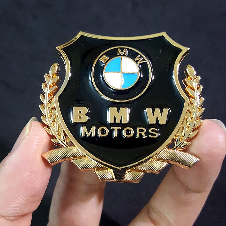 Bộ 2 miếng dán logo kim loại chữ BMW bông lúa