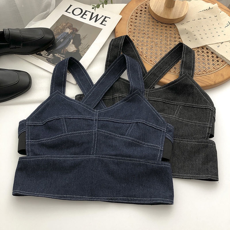 Áo Hai Dây Vải Denim Phong Cách Hàn Quốc Thời Trang Mùa Hè Dễ Phối Đồ