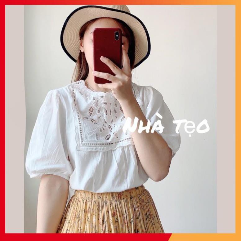 ÁO SƠ MI CỘC TAY REN NGỰC - SƠ MI TIỂU THƯ XINH XẮN SM1403