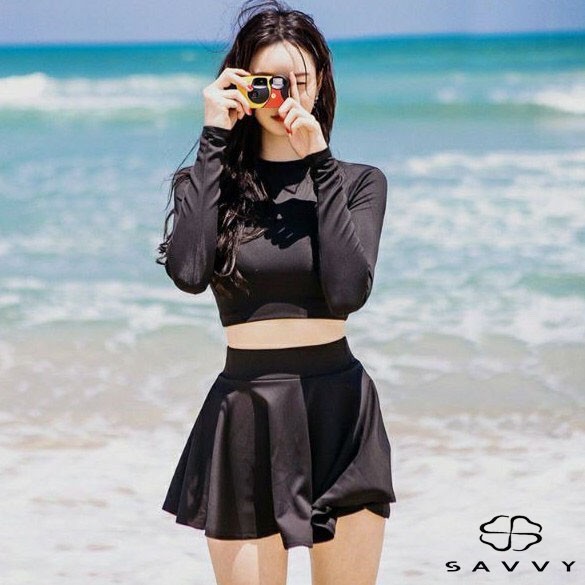 Bikini Tay Dài Hàn Quốc, Monokini Tắm Biển SAVVY Kèm Quần Kín Đáo