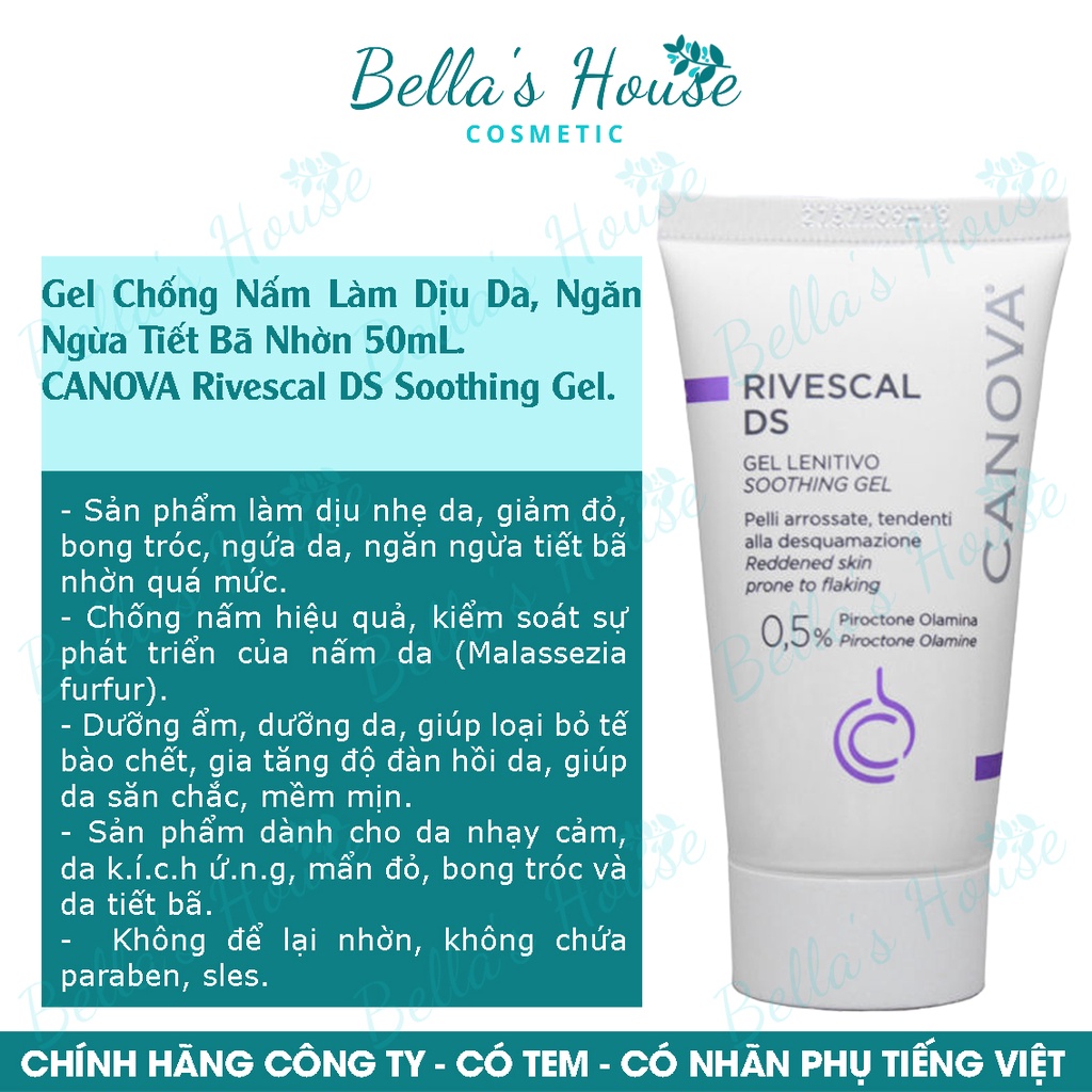 Gel Chống Nấm Làm Dịu Da, Ngăn Ngừa Tiết Bã Nhờn 50mL - CANOVA Rivescal DS Soothing Gel.