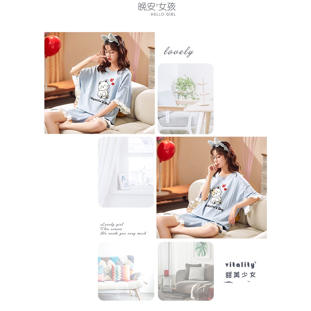 New Pajamas Women's Spring Summer Short-Sleeved Korean Nightdress Ins Network Red Home Clothing Autumn Cotton Large Size