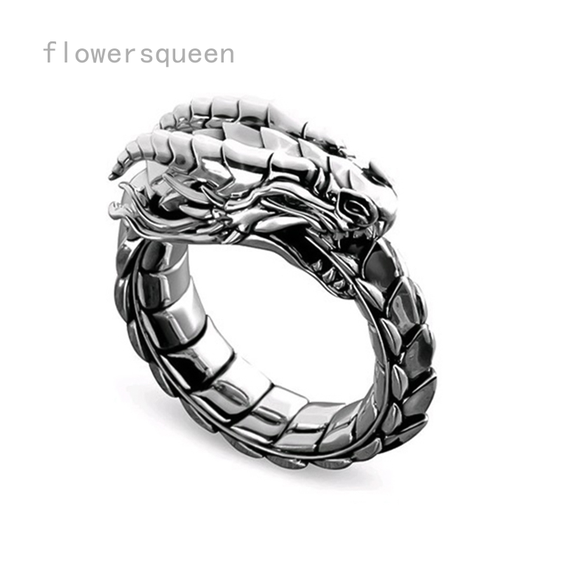  Nhẫn đeo tay bằng kim loại khắc hình rồng phong cách vintage cho nam