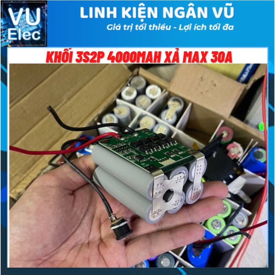 Khối pin National 3S 12.6V 5.2AH /30A (Kèm sạc nhanh). Khối pin được đóng từ 6 cell pin Lishen xám + Mạch 3s30A