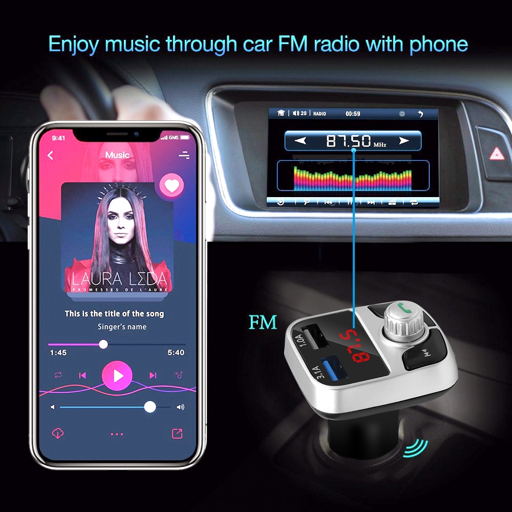 Tẩu sạc kiêm máy FM bluetooth 3.0 G17 2 cổng USB hỗ trợ thẻ TF dành cho xe hơi