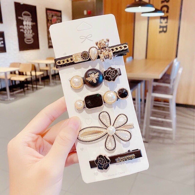 Kẹp tóc xịn sò thực sự đá đen cao cấp hợp kim retro cho bạn nữ 🍓