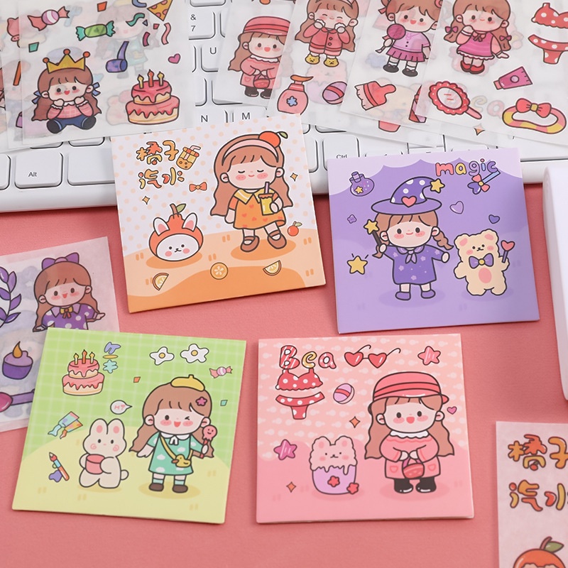 Set 4 miếng Sticker Miếng Dán Trang Trí Nhật Ký Hình Cô Gái Dễ Thương