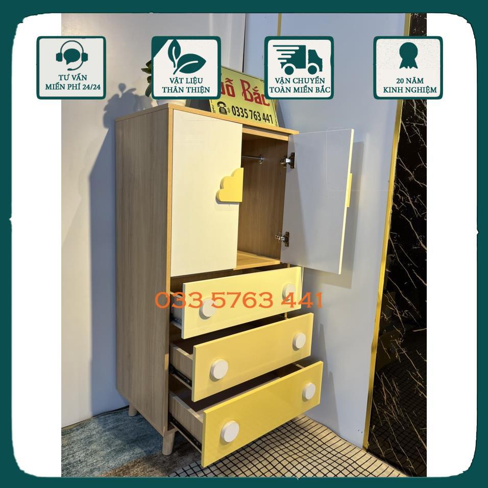 Tủ trẻ em kích thước 120x60cm gỗ MDF phủ melamine tủ có thanh treo quần áo và ngăn kéo có ray trượt.