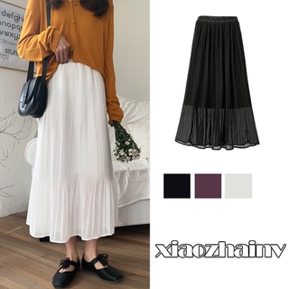 Xiaozhainv Chân váy midi dáng chữ A vải voan lưng cao cho nữ