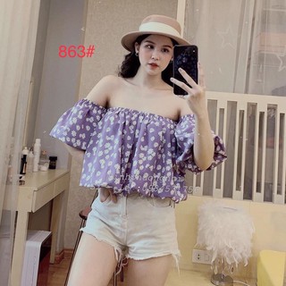 Áo voan hoa trễ vai trái bí cute TTSA0458