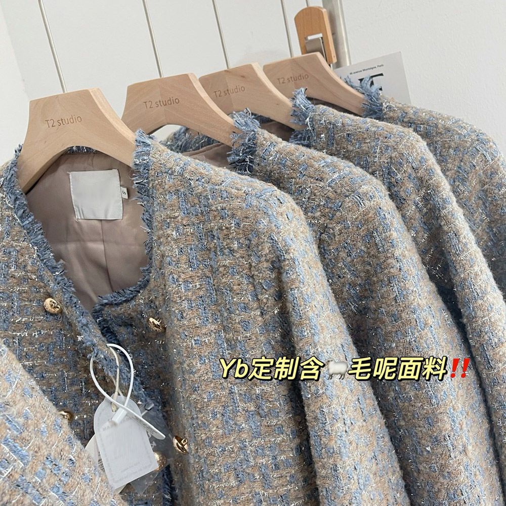 Áo khoác dáng ngắn rộng tay dài vải tweed phong cách thu đông thời trang cho nữ
