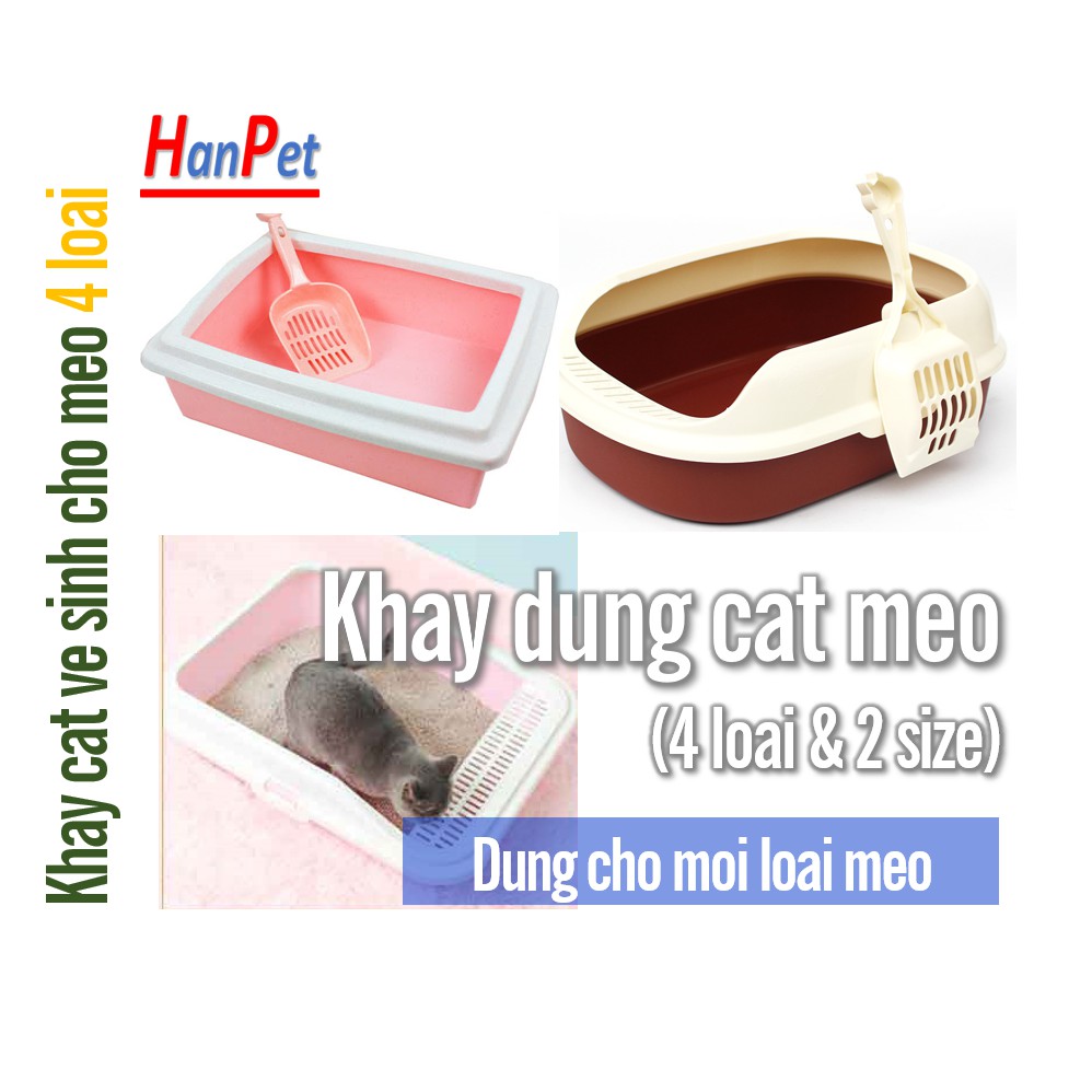 HN - Khay vệ sinh ( 3 loại) Khay đựng cát vệ sinh cho mèo tặng kèm 1 xẻng xúc cát mèo Màu ngẫu nhiên