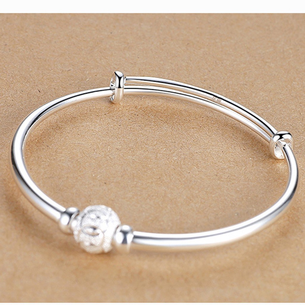 Vòng tay bạc 925 cho phụ nữ vòng tay hạt tròn có thể điều chỉnh được đồ trang sức đơn giản