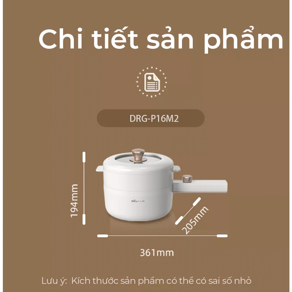 [Mã ELHADEV giảm 4% đơn 300K] Nồi điện đa năng, 2 tầng Bear DRG-P16M2, bảo hành 18 tháng