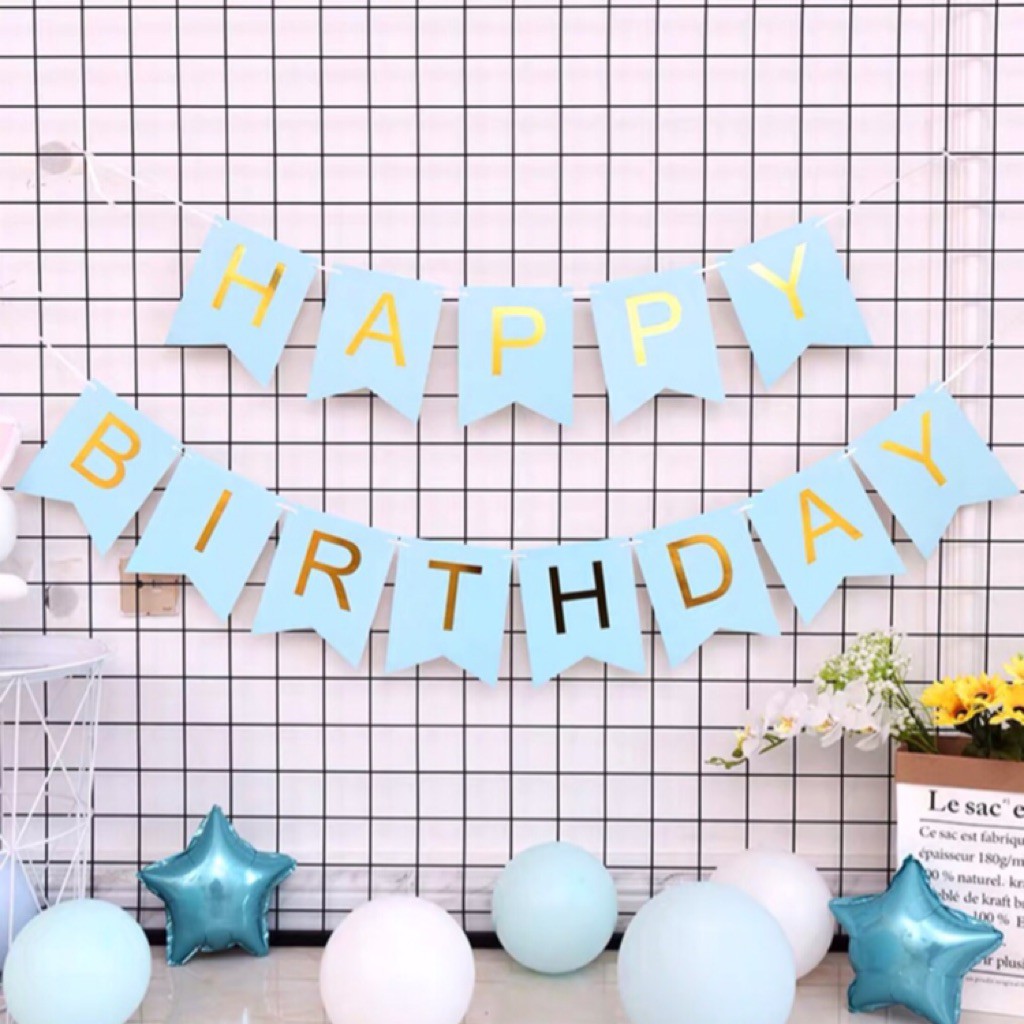 Dây Chữ Happy Birthday Ép Kim Trang Trí Các Combo Bong Bóng Sinh Nhật, Bàn Tiệc, Dây Banner Happy Birthday