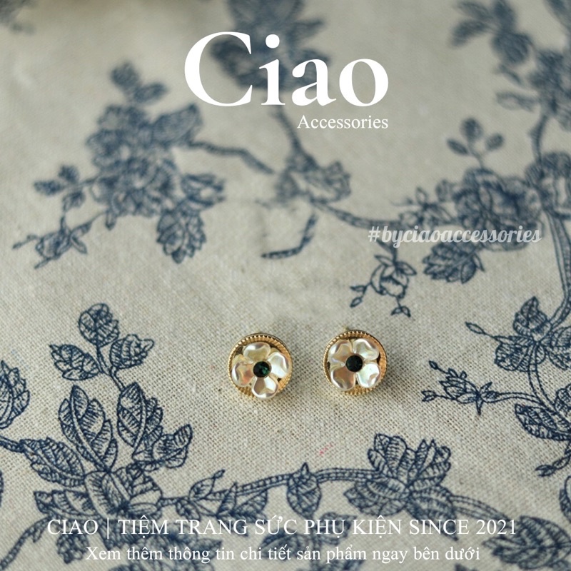 [HOẢ TỐC 1H] Khuyên tai/ Bông tai mạ bạc S925 thiết kế hoa đính đá xanh Morra Ciao