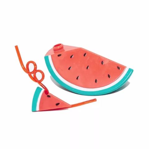 Bình Nước Cầm Tay Có Ống Hút Nhựa Họa Tiết Dưa Hấu/Dưa Hấu Dành Cho Trẻ Em