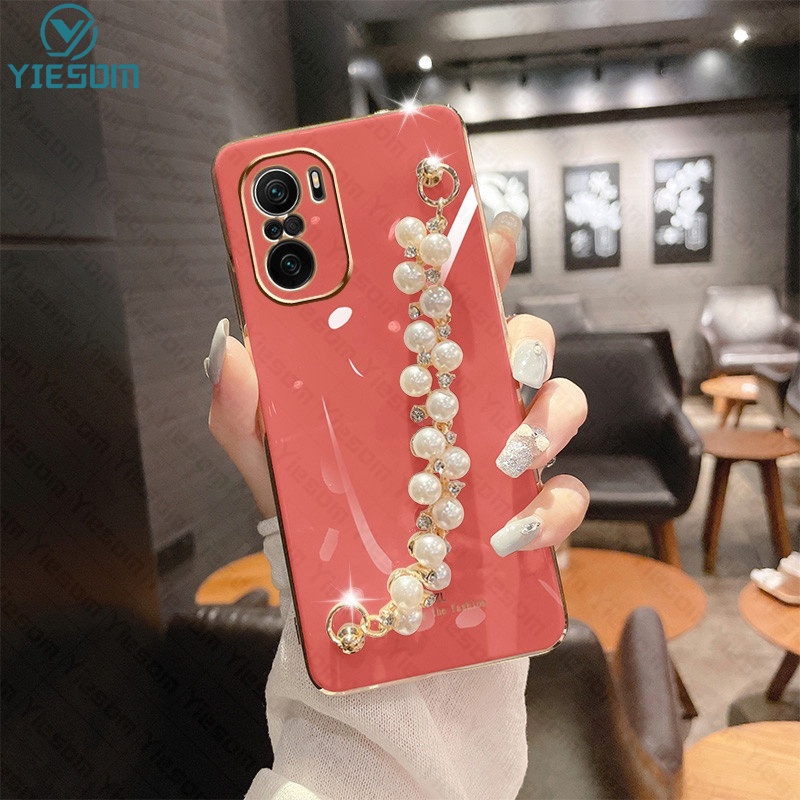 Ốp Điện Thoại Silicon Dẻo Mạ Ngọc Trai Sang Trọng Kèm Dây Đeo Tay Cho Xiaomi Poco F3 X3 GT X3 X4 Pro 5G M3 M4 Pro 4G