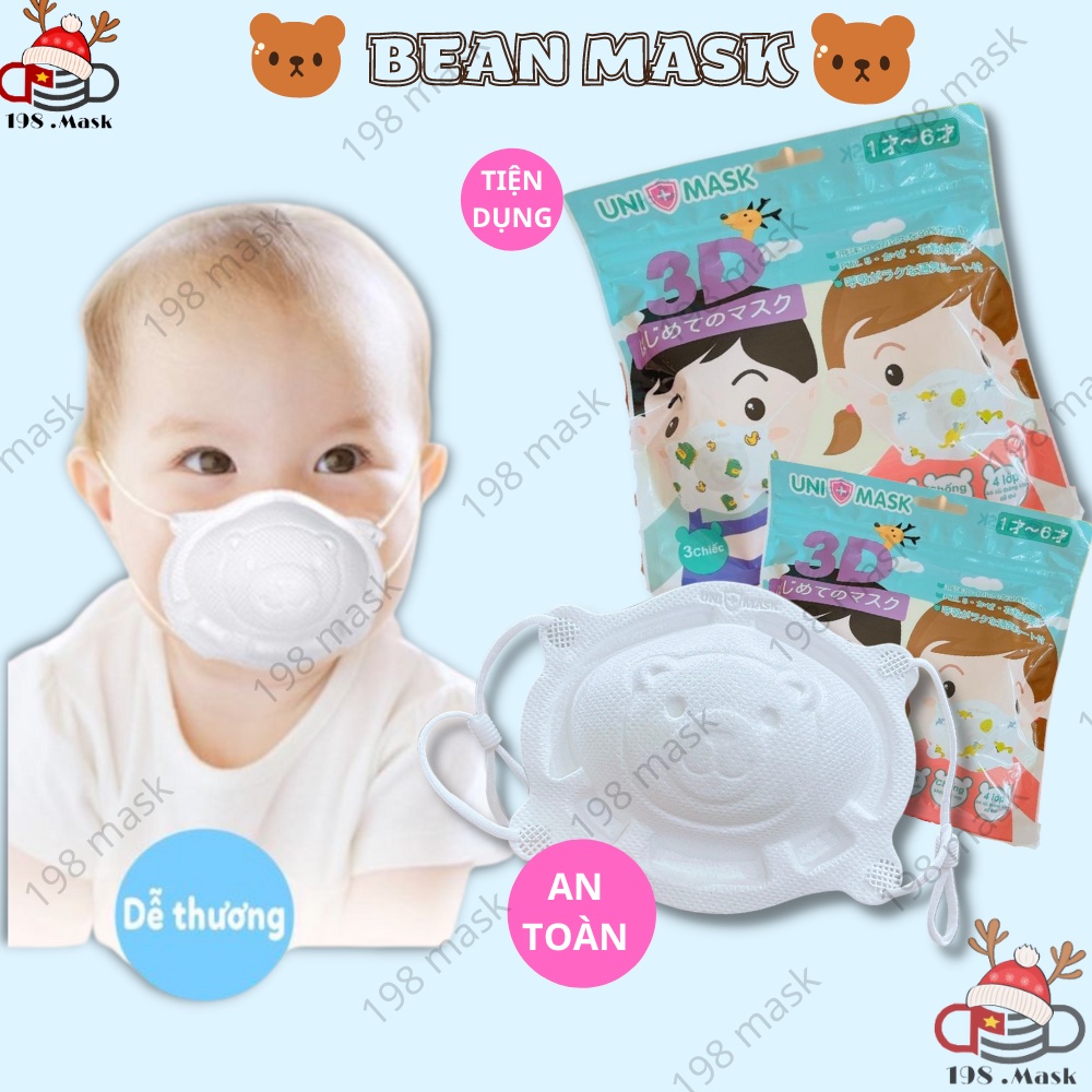 Khẩu trang hình gấu 3D cho bé từ 0-3 tuổi thương hiệu UNIMASK xuất Nhật