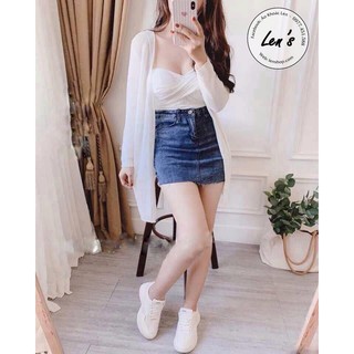 Áo khoác len cardigan mỏng dáng dài len sợi dệt kim Nàng Len