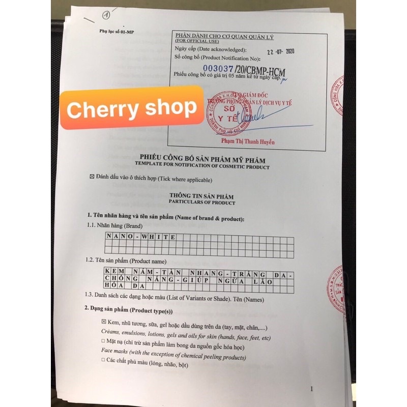Kem nám tàn nhang, trắng da, chống nắng và lão hóa Nano White 15gr