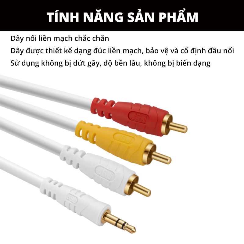 Dây tín hiệu đầu 3.5 ra 3 đầu hoa sen JSJ 3701 dài 1.8m đến 5m cáp 3.5 ra 3 đầu av dây đúc liền mạch dễ uốn cong