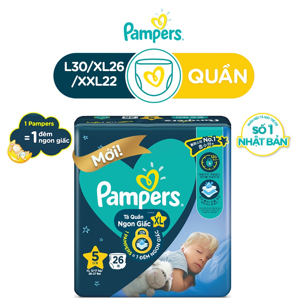 Tã/ Bỉm Quần PAMPERS Ngon Giấc Size L30/ XL26/ XXL22