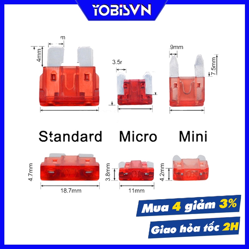 Cầu Chì Ô Tô, Xe Tải Đủ Kích Thước Tiêu Chuẩn Mini, Small, Medium