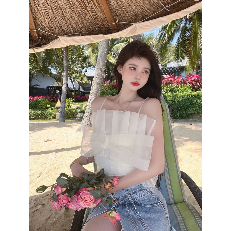 Áo Hai Dây Đính Nơ Quyến Rũ Hợp Thời Trang Cho Nữ