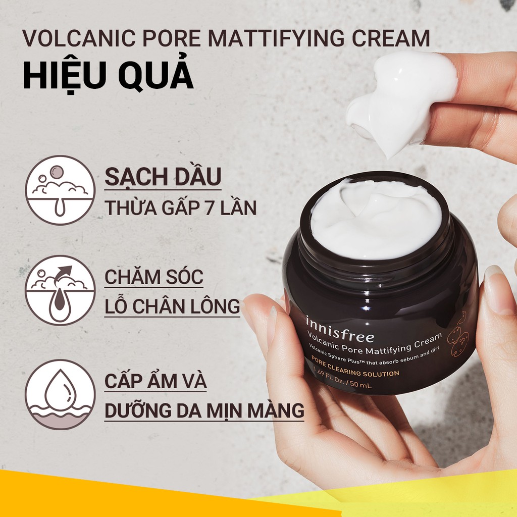 [Mã FMCGMALL -8% đơn 250K] Kem dưỡng làm mờ lỗ chân lông đá tro núi lửa innisfree Volcanic Pore Mattifying Cream 50ml | BigBuy360 - bigbuy360.vn