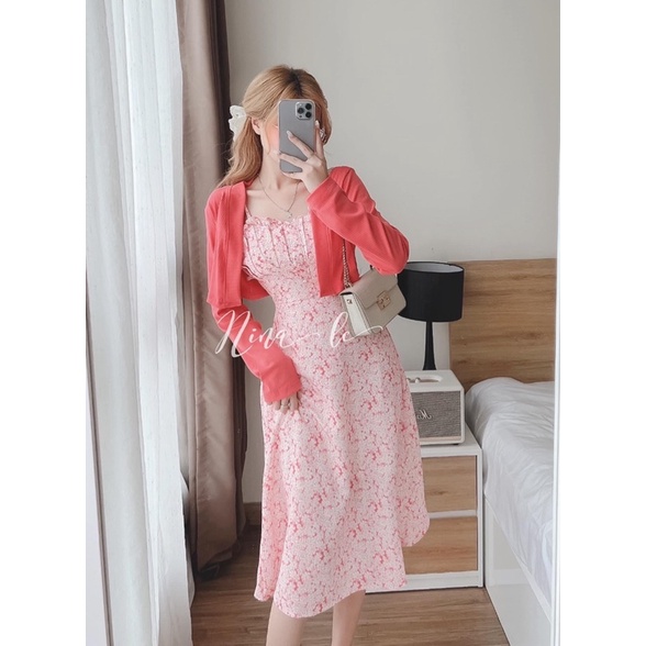 SET ĐẦM 2S HOA VIỀN BÈO KÈM KHOÁC CROP 3M