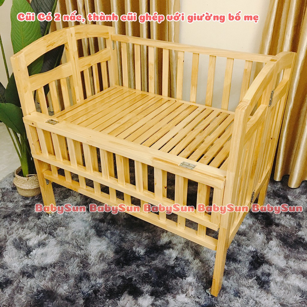 Nôi Cũi Cho Bé Giường Cũi Gỗ BabySun Cho Bé Từ 0-4 Tuổi Kích Thước (110x70x96cm) Tặng Bánh Xe BH 24 Tháng Hàng XKhau