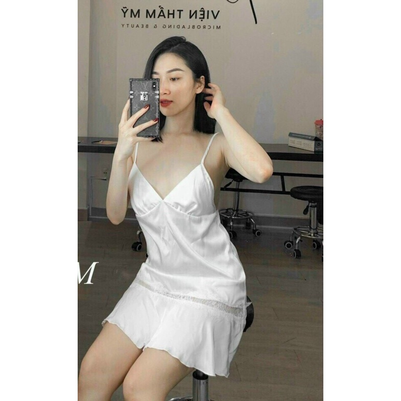 Bộ Ngủ Hai Dây LOANG Lụa Hàng Quảng Châu Cao Cấp Bộ ngủ lụa 2 dây lụa nhấn ren loang -váy ngủ 2 dây loang qc | BigBuy360 - bigbuy360.vn