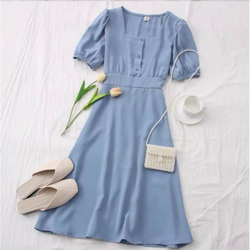 Đầm body cổ vuông tay phồng | BigBuy360 - bigbuy360.vn