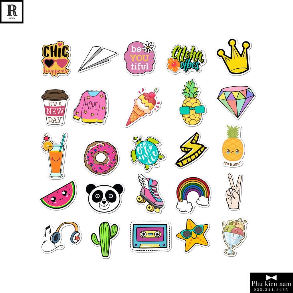 Sticker PVC Hoạt Hình Cả bộ 50 hình ST082