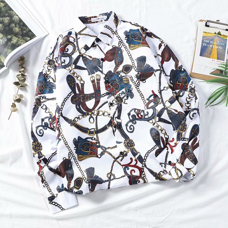 European and American style printed long-sleeved shirt for men