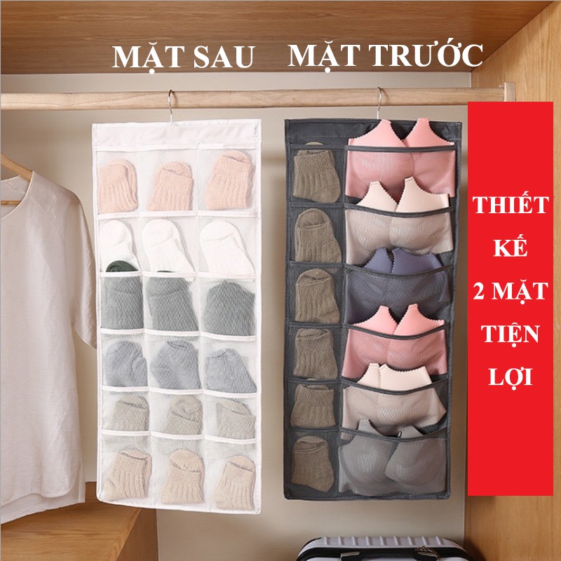 Túi Lưới Treo Đồ Lót Tất Vớ 2 Mặt 30 Ô Có Móc Treo Xoay 360 Độ Tiện Lợi