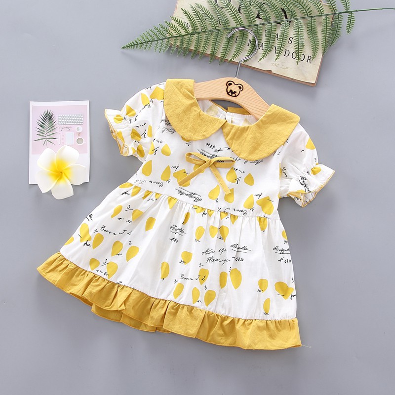 Đầm ngắn tay in hoa dễ thương cho bé gái