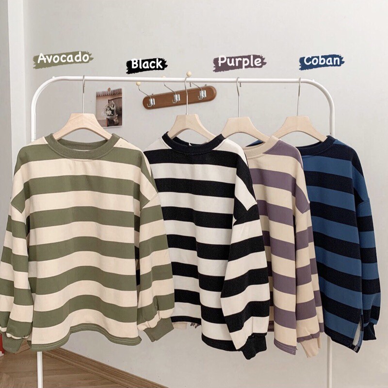 Áo nỉ kẻ ngang xẻ vạt 4 màu