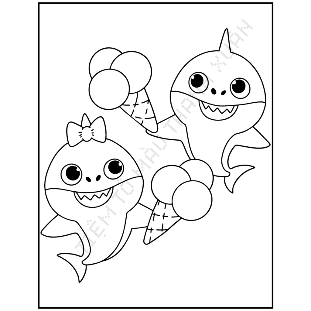Set 10 Tờ Tranh Tô Màu Hình Baby Shark Cho Bé Tô Màu Sáp, Màu Chì - Tiệm Tô Màu Thanh Xuân