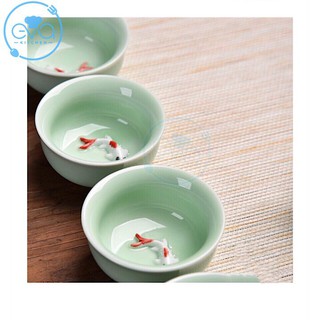 Bộ Ấm Chén Trà Men Ngọc Cá 3D